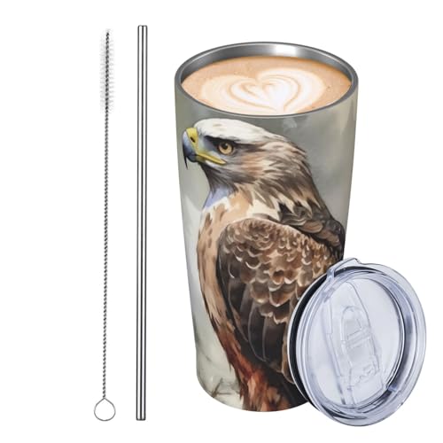 JKASDTRP Thermobecher aus Edelstahl, 590 ml, auslaufsicher, Reise-Kaffeetasse mit Deckel und Strohhalm, Aquarell von Hawk, Trinkbecher, Geschenke für Frauen, Männer, Liebhaber JKASDTRP Thermobecher aus Edelstahl, 590 ml, auslaufsicher, Reise-Kaffeetasse mit Deckel und Strohhalm, Aquarell von Hawk, Trinkbecher, Geschenke für Frauen, Männer, Liebhaber von JKASDTRP