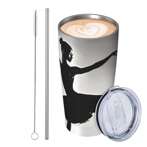 JKASDTRP Thermobecher aus Edelstahl, 590 ml, auslaufsicher, Reise-Kaffeetasse mit Deckel und Strohhalm, Ballerina-Tanzgetränke, Geschenke für Frauen, Männer, Liebhaber von JKASDTRP