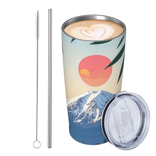 JKASDTRP Thermobecher aus Edelstahl, 590 ml, auslaufsicher, Reise-Kaffeetasse mit Deckel und Strohhalm, Bambusbäume und Halterung, Fuji-Sonnenmalerei, Trinkbecher, Geschenke für Frauen, Männer JKASDTRP Thermobecher aus Edelstahl, 590 ml, auslaufsicher, Reise-Kaffeetasse mit Deckel und Strohhalm, Bambusbäume und Halterung, Fuji-Sonnenmalerei, Trinkbecher, Geschenke für Frauen, Männer von JKASDTRP