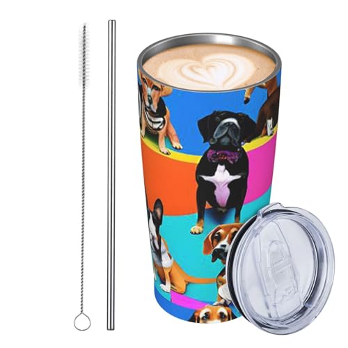 JKASDTRP Thermobecher aus Edelstahl, 590 ml, auslaufsicher, Reise-Kaffeetasse mit Deckel und Strohhalm, Beagle-Muster, Trinkbecher, Geschenke für Frauen, Männer, Liebhaber von JKASDTRP