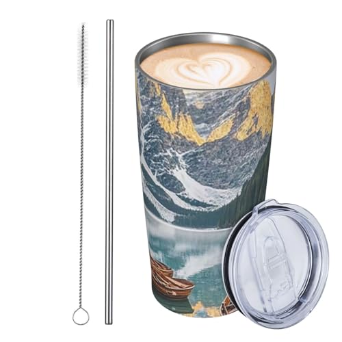 JKASDTRP Thermobecher aus Edelstahl, 590 ml, auslaufsicher, Reise-Kaffeetasse mit Deckel und Strohhalm, Bergsee, Boote, Trinkbecher, Geschenke für Frauen, Männer, Liebhaber JKASDTRP Thermobecher aus Edelstahl, 590 ml, auslaufsicher, Reise-Kaffeetasse mit Deckel und Strohhalm, Bergsee, Boote, Trinkbecher, Geschenke für Frauen, Männer, Liebhaber von JKASDTRP