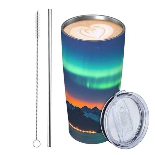 JKASDTRP Thermobecher aus Edelstahl, 590 ml, auslaufsicher, Reise-Kaffeetasse mit Deckel und Strohhalm, Bergseen, Nordlichter, Trinkbecher, Geschenke für Frauen, Männer, Liebhaber JKASDTRP Thermobecher aus Edelstahl, 590 ml, auslaufsicher, Reise-Kaffeetasse mit Deckel und Strohhalm, Bergseen, Nordlichter, Trinkbecher, Geschenke für Frauen, Männer, Liebhaber von JKASDTRP