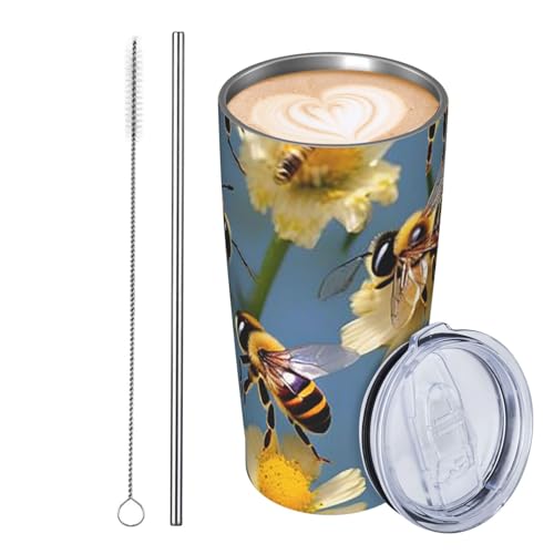 JKASDTRP Thermobecher aus Edelstahl, 590 ml, auslaufsicher, Reise-Kaffeetasse mit Deckel und Strohhalm, Biene, fliegende 3 Trinkbecher, Geschenke für Frauen, Männer, Liebhaber JKASDTRP Thermobecher aus Edelstahl, 590 ml, auslaufsicher, Reise-Kaffeetasse mit Deckel und Strohhalm, Biene, fliegende 3 Trinkbecher, Geschenke für Frauen, Männer, Liebhaber von JKASDTRP