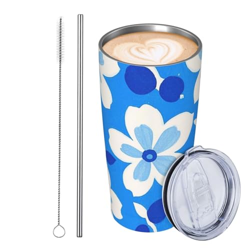 JKASDTRP Thermobecher aus Edelstahl, 590 ml, auslaufsicher, Reise-Kaffeetasse mit Deckel und Strohhalm, Blau und Weiß, Blumendruck, Trinkbecher, Geschenke für Frauen, Männer, Liebhaber JKASDTRP Thermobecher aus Edelstahl, 590 ml, auslaufsicher, Reise-Kaffeetasse mit Deckel und Strohhalm, Blau und Weiß, Blumendruck, Trinkbecher, Geschenke für Frauen, Männer, Liebhaber von JKASDTRP