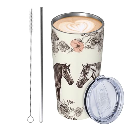 JKASDTRP Thermobecher aus Edelstahl, 590 ml, auslaufsicher, Reise-Kaffeetasse mit Deckel und Strohhalm, Blumen und Pferde, handgezeichnete Trinkbecher, Geschenke für Frauen, Männer, Liebhaber JKASDTRP Thermobecher aus Edelstahl, 590 ml, auslaufsicher, Reise-Kaffeetasse mit Deckel und Strohhalm, Blumen und Pferde, handgezeichnete Trinkbecher, Geschenke für Frauen, Männer, Liebhaber von JKASDTRP