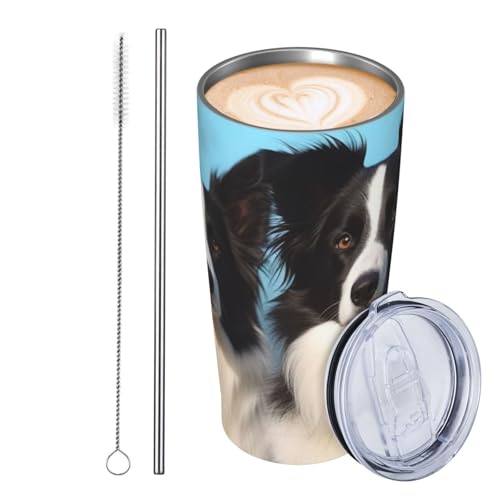 JKASDTRP Thermobecher aus Edelstahl, 590 ml, auslaufsicher, Reise-Kaffeetasse mit Deckel und Strohhalm, Bordüre, Collie-Trinkbecher, Geschenke für Frauen, Männer, Liebhaber JKASDTRP Thermobecher aus Edelstahl, 590 ml, auslaufsicher, Reise-Kaffeetasse mit Deckel und Strohhalm, Bordüre, Collie-Trinkbecher, Geschenke für Frauen, Männer, Liebhaber von JKASDTRP
