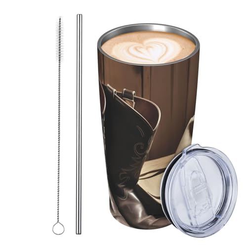 JKASDTRP Thermobecher aus Edelstahl, 590 ml, auslaufsicher, Reise-Kaffeetasse mit Deckel und Strohhalm, Cowboy-Hut, Westernstiefel, Trinkbecher, Geschenke für Frauen, Männer, Liebhaber JKASDTRP Thermobecher aus Edelstahl, 590 ml, auslaufsicher, Reise-Kaffeetasse mit Deckel und Strohhalm, Cowboy-Hut, Westernstiefel, Trinkbecher, Geschenke für Frauen, Männer, Liebhaber von JKASDTRP