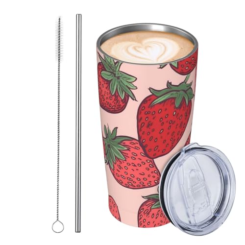 JKASDTRP Thermobecher aus Edelstahl, 590 ml, auslaufsicher, Reise-Kaffeetasse mit Deckel und Strohhalm, Erdbeermuster, Trinkbecher, Geschenke für Frauen, Männer, Liebhaber JKASDTRP Thermobecher aus Edelstahl, 590 ml, auslaufsicher, Reise-Kaffeetasse mit Deckel und Strohhalm, Erdbeermuster, Trinkbecher, Geschenke für Frauen, Männer, Liebhaber von JKASDTRP