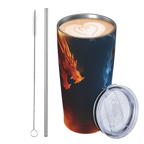 JKASDTRP Thermobecher aus Edelstahl, 590 ml, auslaufsicher, Reise-Kaffeetasse mit Deckel und Strohhalm, Feuer- und Eisdrachen, Trinkbecher, Geschenke für Frauen, Männer, Liebhaber JKASDTRP Thermobecher aus Edelstahl, 590 ml, auslaufsicher, Reise-Kaffeetasse mit Deckel und Strohhalm, Feuer- und Eisdrachen, Trinkbecher, Geschenke für Frauen, Männer, Liebhaber von JKASDTRP