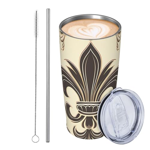 JKASDTRP Thermobecher aus Edelstahl, 590 ml, auslaufsicher, Reise-Kaffeetasse mit Deckel und Strohhalm, Fleur-De-Lis und Mantelarme, Ritter, Trinkbecher, Geschenke für Frauen, Männer, Liebhaber JKASDTRP Thermobecher aus Edelstahl, 590 ml, auslaufsicher, Reise-Kaffeetasse mit Deckel und Strohhalm, Fleur-De-Lis und Mantelarme, Ritter, Trinkbecher, Geschenke für Frauen, Männer, Liebhaber von JKASDTRP