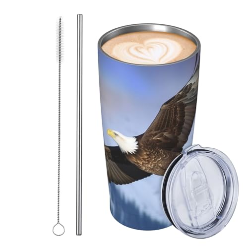 JKASDTRP Thermobecher aus Edelstahl, 590 ml, auslaufsicher, Reise-Kaffeetasse mit Deckel und Strohhalm, Glatzenadler, fliegender Trinkbecher, Geschenke für Frauen, Männer, Liebhaber JKASDTRP Thermobecher aus Edelstahl, 590 ml, auslaufsicher, Reise-Kaffeetasse mit Deckel und Strohhalm, Glatzenadler, fliegender Trinkbecher, Geschenke für Frauen, Männer, Liebhaber von JKASDTRP