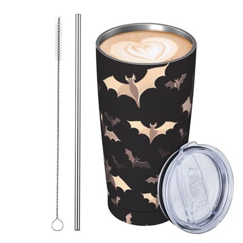 JKASDTRP Thermobecher aus Edelstahl, 590 ml, auslaufsicher, Reise-Kaffeetasse mit Deckel und Strohhalm, Halloween, fliegende Fledermäuse, Trinkbecher, Geschenke für Frauen, Männer, Liebhaber JKASDTRP Thermobecher aus Edelstahl, 590 ml, auslaufsicher, Reise-Kaffeetasse mit Deckel und Strohhalm, Halloween, fliegende Fledermäuse, Trinkbecher, Geschenke für Frauen, Männer, Liebhaber von JKASDTRP
