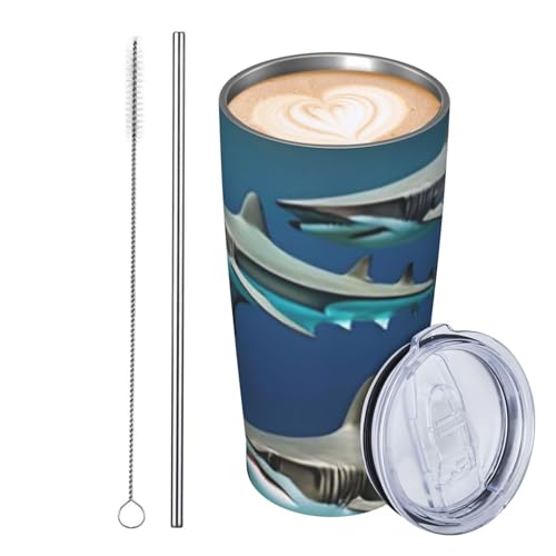 JKASDTRP Thermobecher aus Edelstahl, 590 ml, auslaufsicher, Reise-Kaffeetasse mit Deckel und Strohhalm, Hammerhaie, Trinkbecher, Geschenke für Frauen, Männer, Liebhaber JKASDTRP Thermobecher aus Edelstahl, 590 ml, auslaufsicher, Reise-Kaffeetasse mit Deckel und Strohhalm, Hammerhaie, Trinkbecher, Geschenke für Frauen, Männer, Liebhaber von JKASDTRP