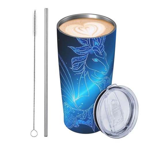 JKASDTRP Thermobecher aus Edelstahl, 590 ml, auslaufsicher, Reise-Kaffeetasse mit Deckel und Strohhalm, Jungfrau, Sternzeichen, Astrologie, Trinkbecher, Geschenke für Frauen, Männer, Liebhaber von JKASDTRP