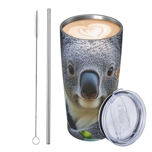 JKASDTRP Thermobecher aus Edelstahl, 590 ml, auslaufsicher, Reise-Kaffeetasse mit Deckel und Strohhalm, Koala- und Schmetterlings-Getränkebecher, Geschenke für Frauen, Männer, Liebhaber JKASDTRP Thermobecher aus Edelstahl, 590 ml, auslaufsicher, Reise-Kaffeetasse mit Deckel und Strohhalm, Koala- und Schmetterlings-Getränkebecher, Geschenke für Frauen, Männer, Liebhaber von JKASDTRP