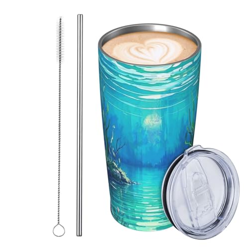 JKASDTRP Thermobecher aus Edelstahl, 590 ml, auslaufsicher, Reise-Kaffeetasse mit Deckel und Strohhalm, Mystic Waters-Druck, Trinkbecher, Geschenke für Frauen, Männer, Liebhaber JKASDTRP Thermobecher aus Edelstahl, 590 ml, auslaufsicher, Reise-Kaffeetasse mit Deckel und Strohhalm, Mystic Waters-Druck, Trinkbecher, Geschenke für Frauen, Männer, Liebhaber von JKASDTRP