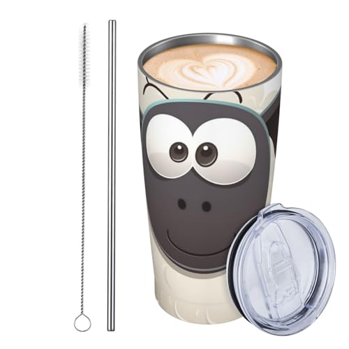 JKASDTRP Thermobecher aus Edelstahl, 590 ml, auslaufsicher, Reise-Kaffeetasse mit Deckel und Strohhalm, Schaf, Getränkebecher, Geschenke für Frauen, Männer, Liebhaber JKASDTRP Thermobecher aus Edelstahl, 590 ml, auslaufsicher, Reise-Kaffeetasse mit Deckel und Strohhalm, Schaf, Getränkebecher, Geschenke für Frauen, Männer, Liebhaber von JKASDTRP