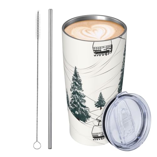 JKASDTRP Thermobecher aus Edelstahl, 590 ml, auslaufsicher, Reise-Kaffeetasse mit Deckel und Strohhalm, Skilift mit Tannenbaum, Trinkbecher, Geschenke für Frauen, Männer, Liebhaber JKASDTRP Thermobecher aus Edelstahl, 590 ml, auslaufsicher, Reise-Kaffeetasse mit Deckel und Strohhalm, Skilift mit Tannenbaum, Trinkbecher, Geschenke für Frauen, Männer, Liebhaber von JKASDTRP
