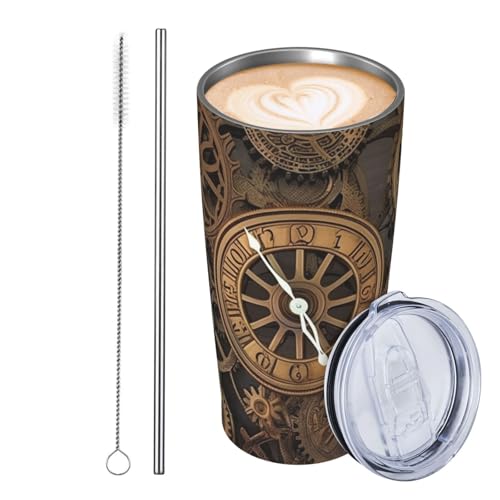 JKASDTRP Thermobecher aus Edelstahl, 590 ml, auslaufsicher, Reise-Kaffeetasse mit Deckel und Strohhalm, Steampunk-Getriebe, Uhr, Trinkbecher, Geschenke für Frauen, Männer, Liebhaber JKASDTRP Thermobecher aus Edelstahl, 590 ml, auslaufsicher, Reise-Kaffeetasse mit Deckel und Strohhalm, Steampunk-Getriebe, Uhr, Trinkbecher, Geschenke für Frauen, Männer, Liebhaber von JKASDTRP