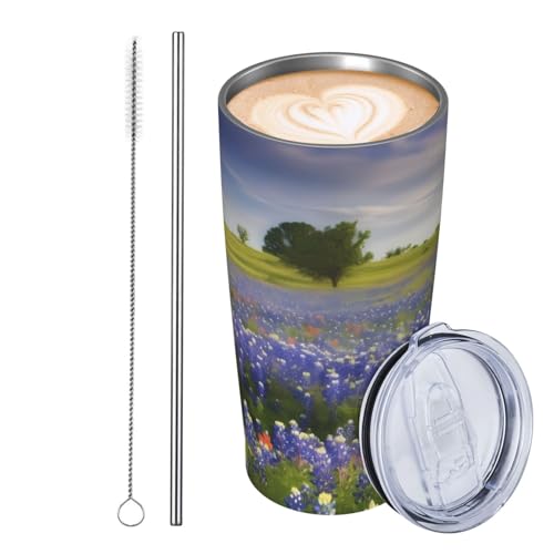 JKASDTRP Thermobecher aus Edelstahl, 590 ml, auslaufsicher, Reise-Kaffeetasse mit Deckel und Strohhalm, Texas, Bluebonnets, Landschaft, Trinkbecher, Geschenke für Frauen, Männer, Liebhaber JKASDTRP Thermobecher aus Edelstahl, 590 ml, auslaufsicher, Reise-Kaffeetasse mit Deckel und Strohhalm, Texas, Bluebonnets, Landschaft, Trinkbecher, Geschenke für Frauen, Männer, Liebhaber von JKASDTRP