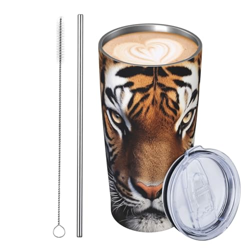 JKASDTRP Thermobecher aus Edelstahl, 590 ml, auslaufsicher, Reise-Kaffeetasse mit Deckel und Strohhalm, Tiger-Getränkebecher, Geschenke für Frauen, Männer, Liebhaber JKASDTRP Thermobecher aus Edelstahl, 590 ml, auslaufsicher, Reise-Kaffeetasse mit Deckel und Strohhalm, Tiger-Getränkebecher, Geschenke für Frauen, Männer, Liebhaber von JKASDTRP