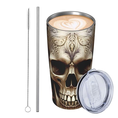 JKASDTRP Thermobecher aus Edelstahl, 590 ml, auslaufsicher, Reise-Kaffeetasse mit Deckel und Strohhalm, Totenköpfe, Geschenke für Frauen, Männer, Liebhaber JKASDTRP Thermobecher aus Edelstahl, 590 ml, auslaufsicher, Reise-Kaffeetasse mit Deckel und Strohhalm, Totenköpfe, Geschenke für Frauen, Männer, Liebhaber von JKASDTRP