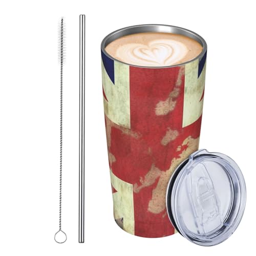JKASDTRP Thermobecher aus Edelstahl, 590 ml, auslaufsicher, Reise-Kaffeetasse mit Deckel und Strohhalm, Vintage-Stil, Union Jack, britische Flagge, Trinkbecher, Geschenke für Frauen, Männer, Liebhaber JKASDTRP Thermobecher aus Edelstahl, 590 ml, auslaufsicher, Reise-Kaffeetasse mit Deckel und Strohhalm, Vintage-Stil, Union Jack, britische Flagge, Trinkbecher, Geschenke für Frauen, Männer, Liebhaber von JKASDTRP