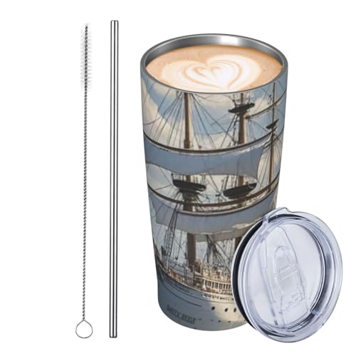 JKASDTRP Thermobecher aus Edelstahl, 590 ml, auslaufsicher, Reise-Kaffeetasse mit Deckel und Strohhalm, Vintage-Stil, nautisches weißes Schiff, Trinkbecher, Geschenke für Frauen, Männer, Liebhaber JKASDTRP Thermobecher aus Edelstahl, 590 ml, auslaufsicher, Reise-Kaffeetasse mit Deckel und Strohhalm, Vintage-Stil, nautisches weißes Schiff, Trinkbecher, Geschenke für Frauen, Männer, Liebhaber von JKASDTRP