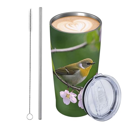 JKASDTRP Thermobecher aus Edelstahl, 590 ml, auslaufsicher, Reise-Kaffeetasse mit Deckel und Strohhalm, Vogel und Blume, Zweig, Trinkbecher, Geschenke für Frauen, Männer, Liebhaber JKASDTRP Thermobecher aus Edelstahl, 590 ml, auslaufsicher, Reise-Kaffeetasse mit Deckel und Strohhalm, Vogel und Blume, Zweig, Trinkbecher, Geschenke für Frauen, Männer, Liebhaber von JKASDTRP