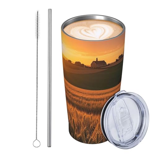 JKASDTRP Thermobecher aus Edelstahl, 590 ml, auslaufsicher, Reise-Kaffeetasse mit Deckel und Strohhalm, Weizen und ländlichen Feldern der Natur, Geschenke für Frauen, Männer, Liebhaber JKASDTRP Thermobecher aus Edelstahl, 590 ml, auslaufsicher, Reise-Kaffeetasse mit Deckel und Strohhalm, Weizen und ländlichen Feldern der Natur, Geschenke für Frauen, Männer, Liebhaber von JKASDTRP