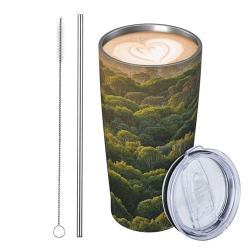 JKASDTRP Thermobecher aus Edelstahl, 590 ml, auslaufsicher, Reise-Kaffeetasse mit Deckel und Strohhalm, Wildnis-Muster mit vielen Bäumen, als Geschenk für Frauen, Männer, Liebhaber JKASDTRP Thermobecher aus Edelstahl, 590 ml, auslaufsicher, Reise-Kaffeetasse mit Deckel und Strohhalm, Wildnis-Muster mit vielen Bäumen, als Geschenk für Frauen, Männer, Liebhaber von JKASDTRP
