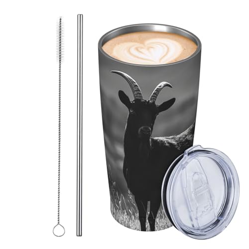 JKASDTRP Thermobecher aus Edelstahl, 590 ml, auslaufsicher, Reise-Kaffeetasse mit Deckel und Strohhalm, Wildtiere, schwarze Ziege, Geschenke für Frauen, Männer, Liebhaber JKASDTRP Thermobecher aus Edelstahl, 590 ml, auslaufsicher, Reise-Kaffeetasse mit Deckel und Strohhalm, Wildtiere, schwarze Ziege, Geschenke für Frauen, Männer, Liebhaber von JKASDTRP