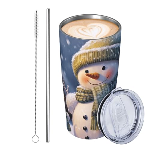 JKASDTRP Thermobecher aus Edelstahl, 590 ml, auslaufsicher, Reise-Kaffeetasse mit Deckel und Strohhalm, Winter, Schneemann, Trinkbecher, Geschenke für Frauen, Männer, Liebhaber JKASDTRP Thermobecher aus Edelstahl, 590 ml, auslaufsicher, Reise-Kaffeetasse mit Deckel und Strohhalm, Winter, Schneemann, Trinkbecher, Geschenke für Frauen, Männer, Liebhaber von JKASDTRP