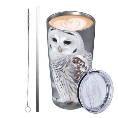 JKASDTRP Thermobecher aus Edelstahl, 590 ml, auslaufsicher, Reise-Kaffeetasse mit Deckel und Strohhalm, Winter-weiße Eule, Geschenke für Frauen, Männer, Liebhaber JKASDTRP Thermobecher aus Edelstahl, 590 ml, auslaufsicher, Reise-Kaffeetasse mit Deckel und Strohhalm, Winter-weiße Eule, Geschenke für Frauen, Männer, Liebhaber von JKASDTRP