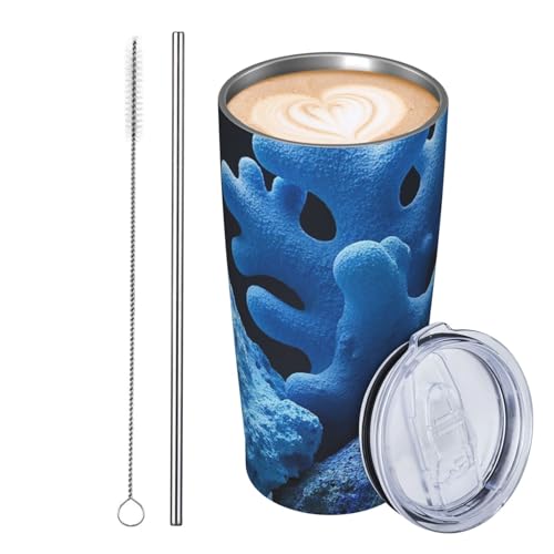 JKASDTRP Thermobecher aus Edelstahl, 590 ml, auslaufsicher, Reise-Kaffeetasse mit Deckel und Strohhalm, abstrakte Koralle und blaue Steine, Geschenke für Frauen, Männer, Liebhaber JKASDTRP Thermobecher aus Edelstahl, 590 ml, auslaufsicher, Reise-Kaffeetasse mit Deckel und Strohhalm, abstrakte Koralle und blaue Steine, Geschenke für Frauen, Männer, Liebhaber von JKASDTRP