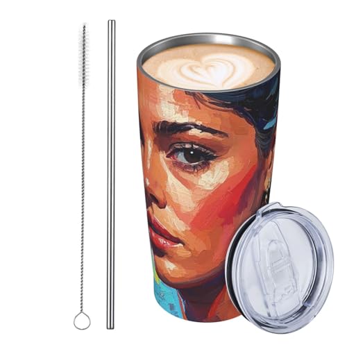 JKASDTRP Thermobecher aus Edelstahl, 590 ml, auslaufsicher, Reise-Kaffeetasse mit Deckel und Strohhalm, abstrakte moderne Linie, Stroke-Stil, Trinkbecher, Geschenke für Frauen, Männer, Liebhaber von JKASDTRP