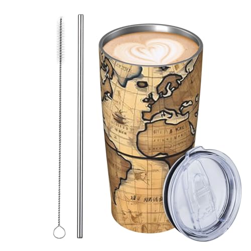 JKASDTRP Thermobecher aus Edelstahl, 590 ml, auslaufsicher, Reise-Kaffeetasse mit Deckel und Strohhalm, alte Karte, Weltkugel, Trinkbecher, Geschenke für Frauen, Männer, Liebhaber JKASDTRP Thermobecher aus Edelstahl, 590 ml, auslaufsicher, Reise-Kaffeetasse mit Deckel und Strohhalm, alte Karte, Weltkugel, Trinkbecher, Geschenke für Frauen, Männer, Liebhaber von JKASDTRP