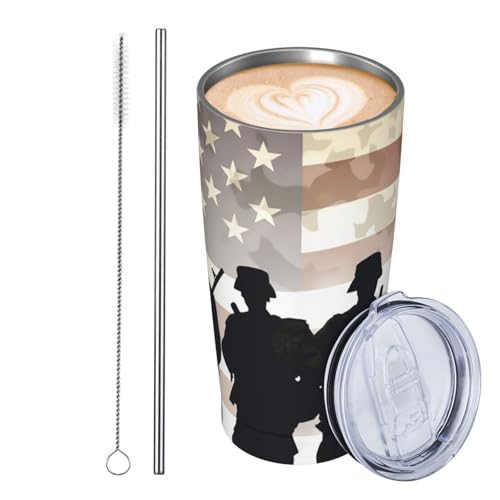 JKASDTRP Thermobecher aus Edelstahl, 590 ml, auslaufsicher, Reise-Kaffeetasse mit Deckel und Strohhalm, amerikanische Streitkräfte, Geschenke für Frauen, Männer, Liebhaber JKASDTRP Thermobecher aus Edelstahl, 590 ml, auslaufsicher, Reise-Kaffeetasse mit Deckel und Strohhalm, amerikanische Streitkräfte, Geschenke für Frauen, Männer, Liebhaber von JKASDTRP