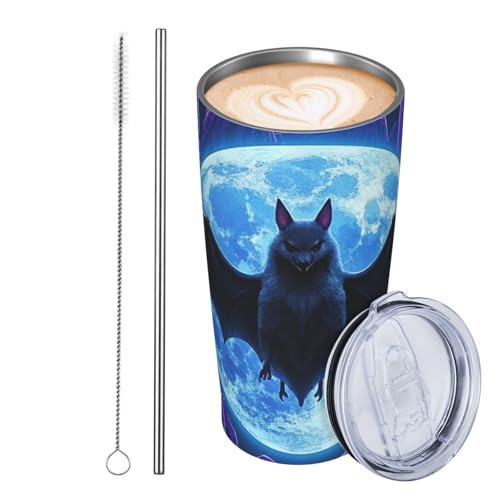 JKASDTRP Thermobecher aus Edelstahl, 590 ml, auslaufsicher, Reise-Kaffeetasse mit Deckel und Strohhalm, asymmetrische Fledermäuse und Geister, Trinkbecher, Geschenke für Frauen, Männer, Liebhaber JKASDTRP Thermobecher aus Edelstahl, 590 ml, auslaufsicher, Reise-Kaffeetasse mit Deckel und Strohhalm, asymmetrische Fledermäuse und Geister, Trinkbecher, Geschenke für Frauen, Männer, Liebhaber von JKASDTRP