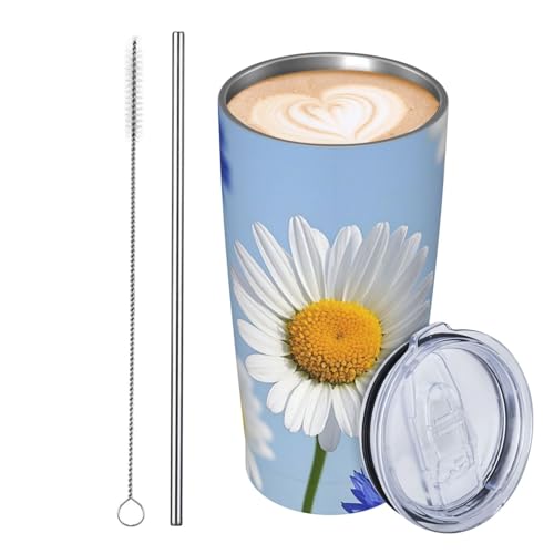 JKASDTRP Thermobecher aus Edelstahl, 590 ml, auslaufsicher, Reise-Kaffeetasse mit Deckel und Strohhalm, blaue Kornblumen-Getränkebecher, Geschenke für Frauen, Männer, Liebhaber JKASDTRP Thermobecher aus Edelstahl, 590 ml, auslaufsicher, Reise-Kaffeetasse mit Deckel und Strohhalm, blaue Kornblumen-Getränkebecher, Geschenke für Frauen, Männer, Liebhaber von JKASDTRP