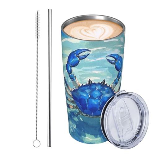 JKASDTRP Thermobecher aus Edelstahl, 590 ml, auslaufsicher, Reise-Kaffeetasse mit Deckel und Strohhalm, blaue Krabbe, Aquarell-Getränkebecher, Geschenke für Frauen, Männer, Liebhaber JKASDTRP Thermobecher aus Edelstahl, 590 ml, auslaufsicher, Reise-Kaffeetasse mit Deckel und Strohhalm, blaue Krabbe, Aquarell-Getränkebecher, Geschenke für Frauen, Männer, Liebhaber von JKASDTRP