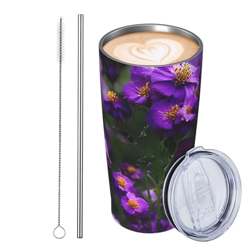 JKASDTRP Thermobecher aus Edelstahl, 590 ml, auslaufsicher, Reise-Kaffeetasse mit Deckel und Strohhalm, blühende lila Blüten, Trinkbecher, Geschenke für Frauen, Männer, Liebhaber JKASDTRP Thermobecher aus Edelstahl, 590 ml, auslaufsicher, Reise-Kaffeetasse mit Deckel und Strohhalm, blühende lila Blüten, Trinkbecher, Geschenke für Frauen, Männer, Liebhaber von JKASDTRP