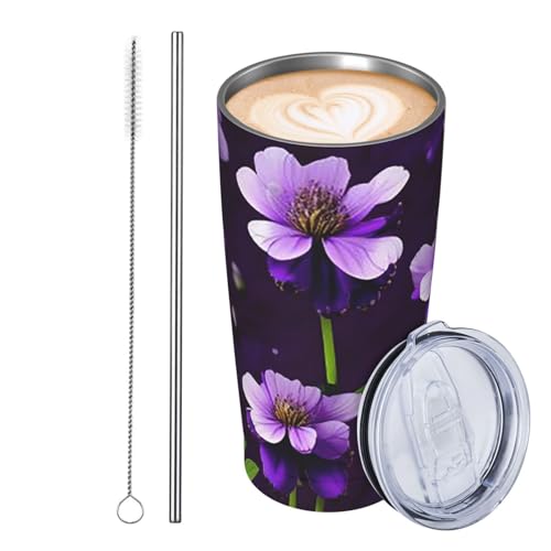 JKASDTRP Thermobecher aus Edelstahl, 590 ml, auslaufsicher, Reise-Kaffeetasse mit Deckel und Strohhalm, blühende lila Blumen, Trinkbecher, Geschenke für Frauen, Männer, Liebhaber JKASDTRP Thermobecher aus Edelstahl, 590 ml, auslaufsicher, Reise-Kaffeetasse mit Deckel und Strohhalm, blühende lila Blumen, Trinkbecher, Geschenke für Frauen, Männer, Liebhaber von JKASDTRP