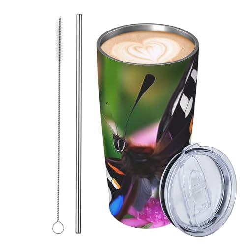 JKASDTRP Thermobecher aus Edelstahl, 590 ml, auslaufsicher, Reise-Kaffeetasse mit Deckel und Strohhalm, bunt, Schmetterlings-Getränkebecher, Geschenke für Frauen, Männer, Liebhaber JKASDTRP Thermobecher aus Edelstahl, 590 ml, auslaufsicher, Reise-Kaffeetasse mit Deckel und Strohhalm, bunt, Schmetterlings-Getränkebecher, Geschenke für Frauen, Männer, Liebhaber von JKASDTRP