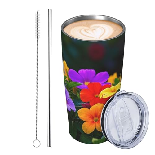 JKASDTRP Thermobecher aus Edelstahl, 590 ml, auslaufsicher, Reise-Kaffeetasse mit Deckel und Strohhalm, bunte Blume, Bohemia, Trinkbecher, Geschenke für Frauen, Männer, Liebhaber JKASDTRP Thermobecher aus Edelstahl, 590 ml, auslaufsicher, Reise-Kaffeetasse mit Deckel und Strohhalm, bunte Blume, Bohemia, Trinkbecher, Geschenke für Frauen, Männer, Liebhaber von JKASDTRP