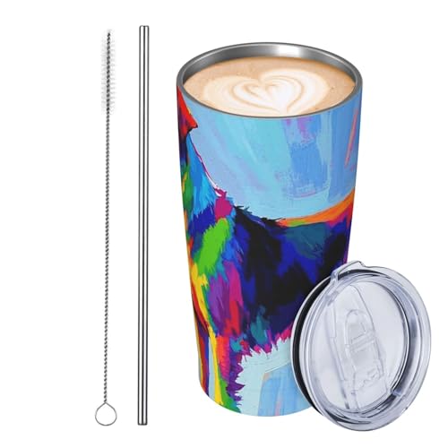 JKASDTRP Thermobecher aus Edelstahl, 590 ml, auslaufsicher, Reise-Kaffeetasse mit Deckel und Strohhalm, bunte Hundegemälde, Trinkbecher, Geschenke für Frauen, Männer, Liebhaber JKASDTRP Thermobecher aus Edelstahl, 590 ml, auslaufsicher, Reise-Kaffeetasse mit Deckel und Strohhalm, bunte Hundegemälde, Trinkbecher, Geschenke für Frauen, Männer, Liebhaber von JKASDTRP