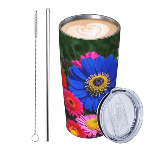 JKASDTRP Thermobecher aus Edelstahl, 590 ml, auslaufsicher, Reise-Kaffeetasse mit Deckel und Strohhalm, bunte böhmische Blumen, Trinkbecher, Geschenke für Frauen, Männer, Liebhaber JKASDTRP Thermobecher aus Edelstahl, 590 ml, auslaufsicher, Reise-Kaffeetasse mit Deckel und Strohhalm, bunte böhmische Blumen, Trinkbecher, Geschenke für Frauen, Männer, Liebhaber von JKASDTRP