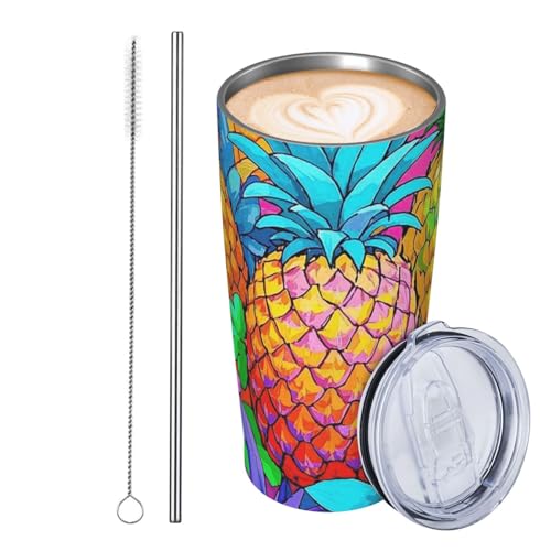 JKASDTRP Thermobecher aus Edelstahl, 590 ml, auslaufsicher, Reise-Kaffeetasse mit Deckel und Strohhalm, buntes Ananas-Muster, tropischer Stil, Trinkbecher, Geschenke für Frauen, Männer, Liebhaber JKASDTRP Thermobecher aus Edelstahl, 590 ml, auslaufsicher, Reise-Kaffeetasse mit Deckel und Strohhalm, buntes Ananas-Muster, tropischer Stil, Trinkbecher, Geschenke für Frauen, Männer, Liebhaber von JKASDTRP