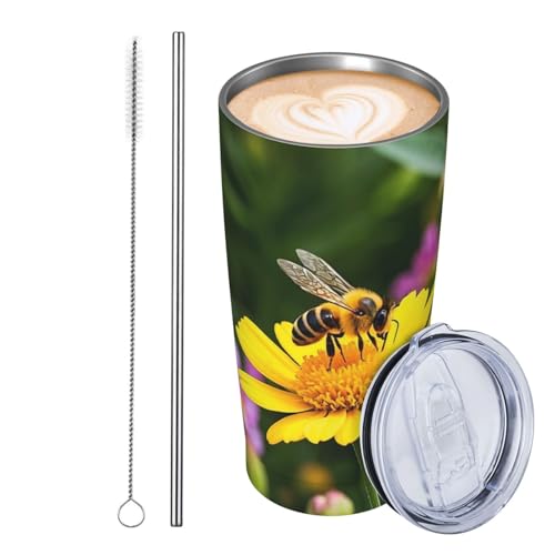 JKASDTRP Thermobecher aus Edelstahl, 590 ml, auslaufsicher, Reise-Kaffeetasse mit Deckel und Strohhalm, buntes Leben, gelbe Blume, Biene, Trinkbecher, Geschenke für Frauen, Männer, Liebhaber JKASDTRP Thermobecher aus Edelstahl, 590 ml, auslaufsicher, Reise-Kaffeetasse mit Deckel und Strohhalm, buntes Leben, gelbe Blume, Biene, Trinkbecher, Geschenke für Frauen, Männer, Liebhaber von JKASDTRP