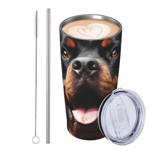 JKASDTRP Thermobecher aus Edelstahl, 590 ml, auslaufsicher, Reise-Kaffeetasse mit Deckel und Strohhalm, cooler Rottweiler-Hundekunst, Trinkbecher, Geschenke für Frauen, Männer, Liebhaber JKASDTRP Thermobecher aus Edelstahl, 590 ml, auslaufsicher, Reise-Kaffeetasse mit Deckel und Strohhalm, cooler Rottweiler-Hundekunst, Trinkbecher, Geschenke für Frauen, Männer, Liebhaber von JKASDTRP